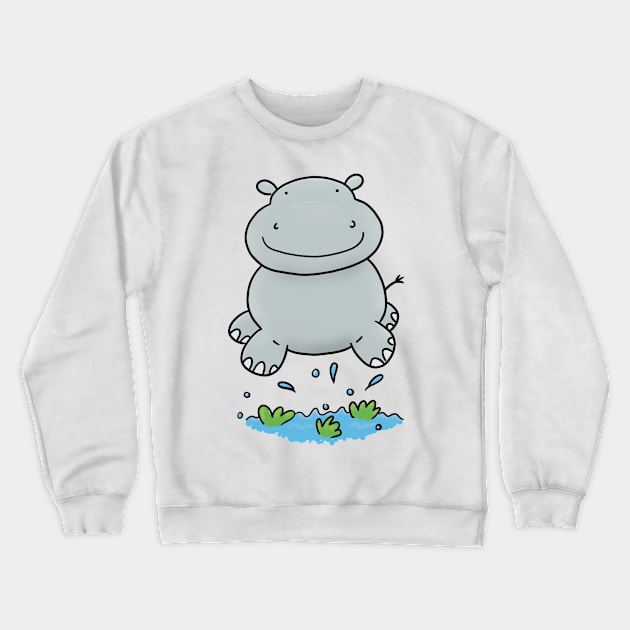 Cute baby hippo cartoon illustration Crewneck Sweatshirt by FrogFactory